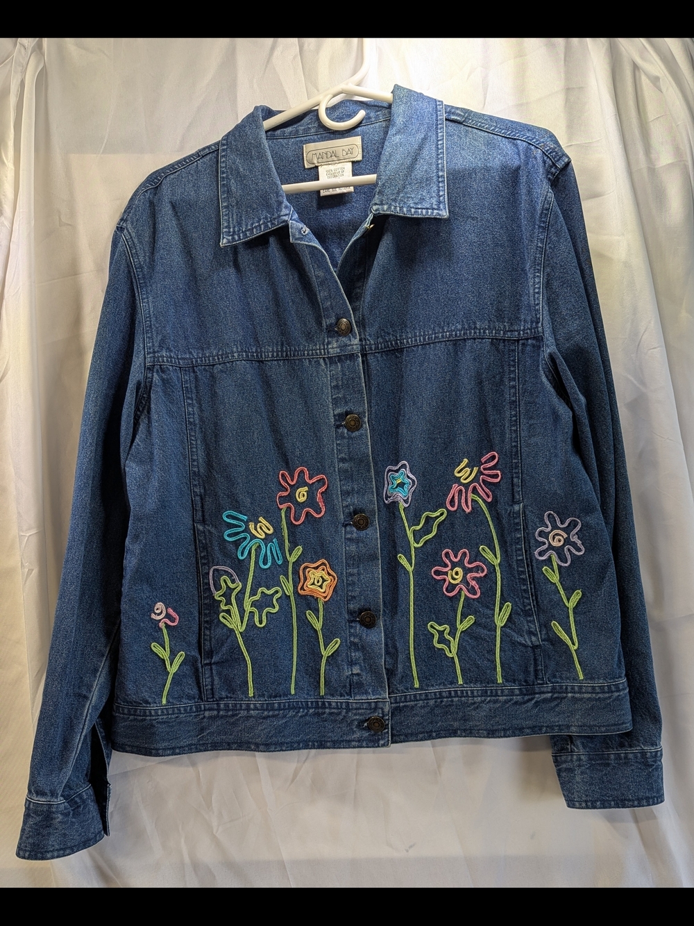 Mandal Bay Denim Jacket with Embroidered Floral Detail Size L